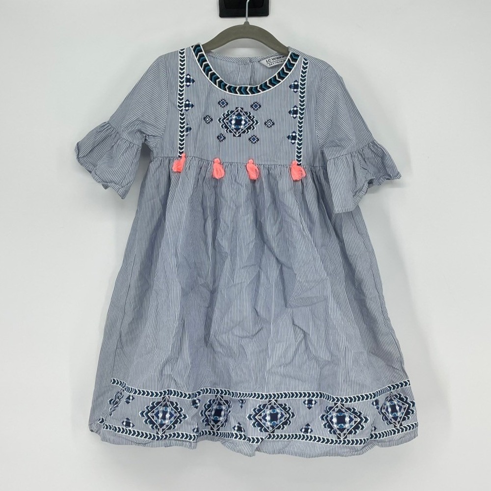 LC Waikiki Girls Striped Dress Size 5-6Y Embroidered Detail Cute Summer